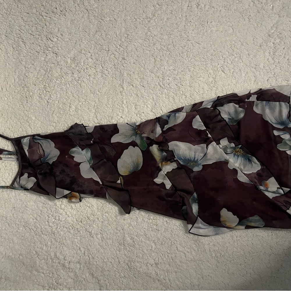 House of CB Floral Midi Dress in Burgundy and White